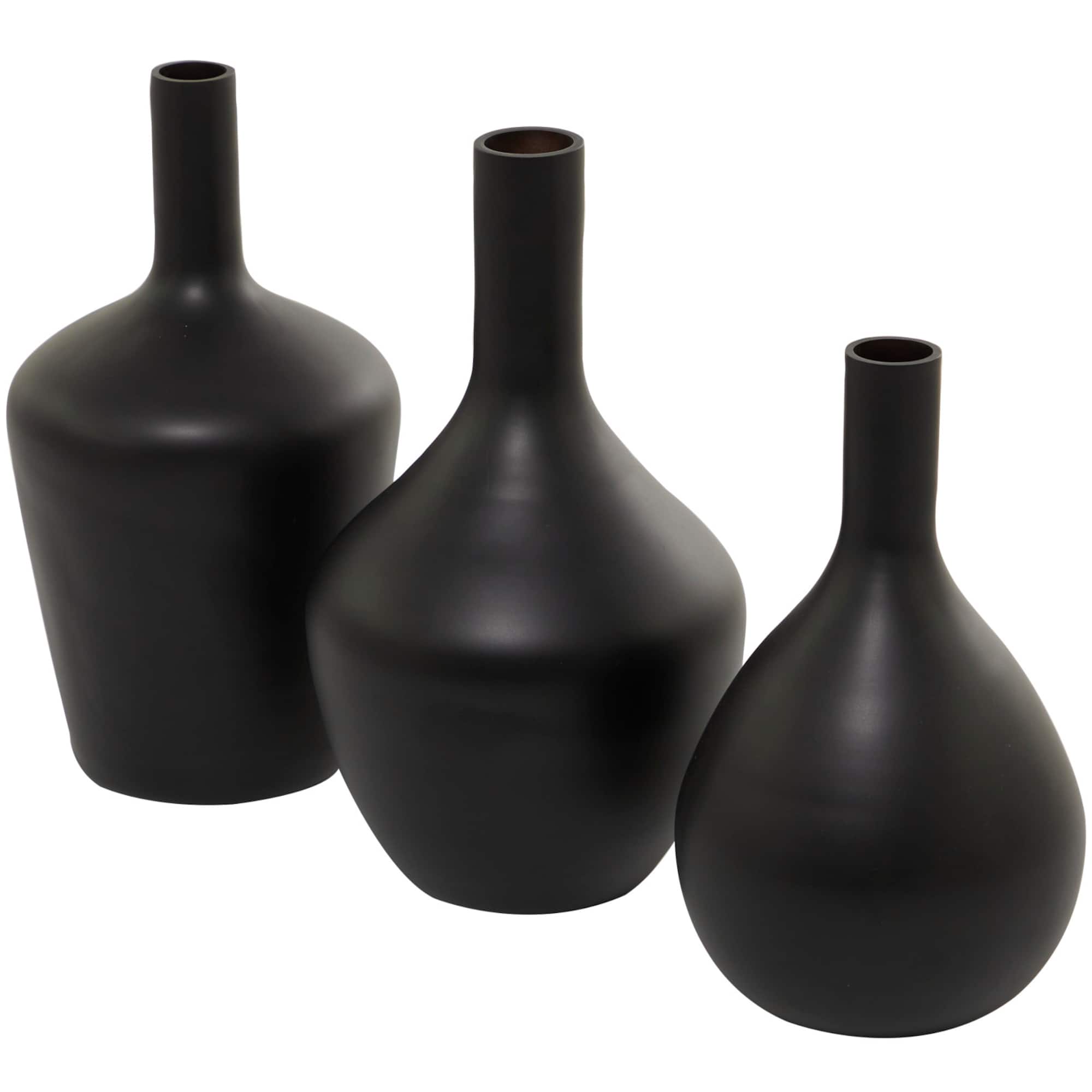 Black Glass Vase Set of 3 14", 13", 12"
